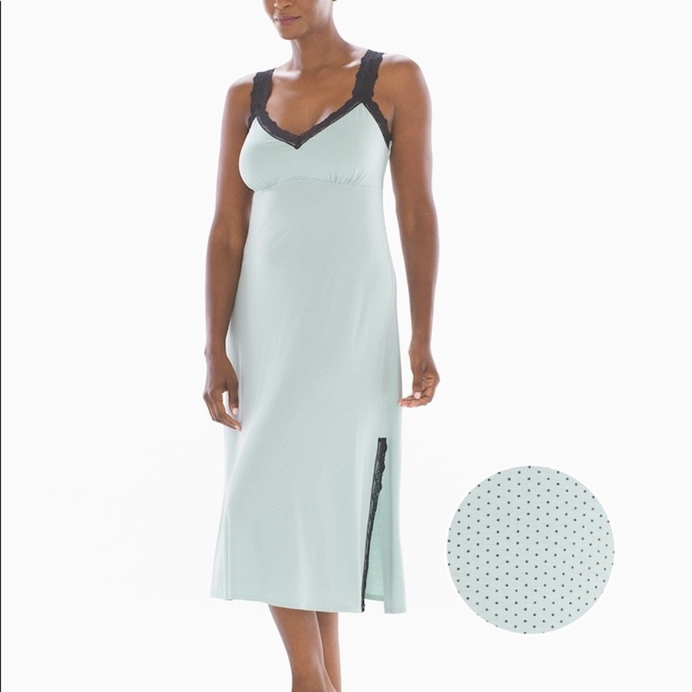 Cool Nights Lace Trim Midi Nightgown Micro Dot
